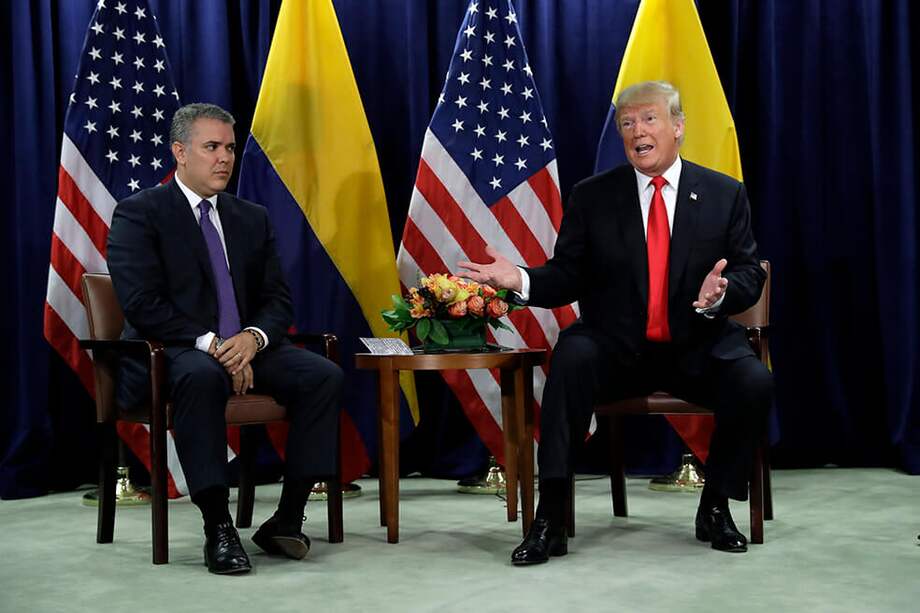 El presidente estadounidense, Donald Trump, recibe a su homólogo colombiano, Iván Duque, hoy en Washington. / AP