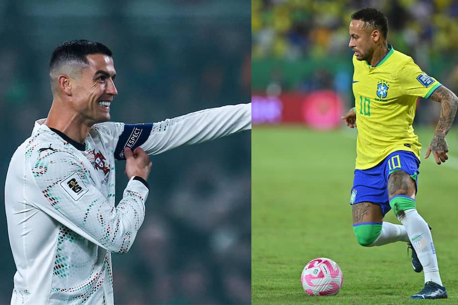 Cristiano Ronaldo con la selección nacional de Portugal y Neymar Jr. con la selección nacional de Brasil.