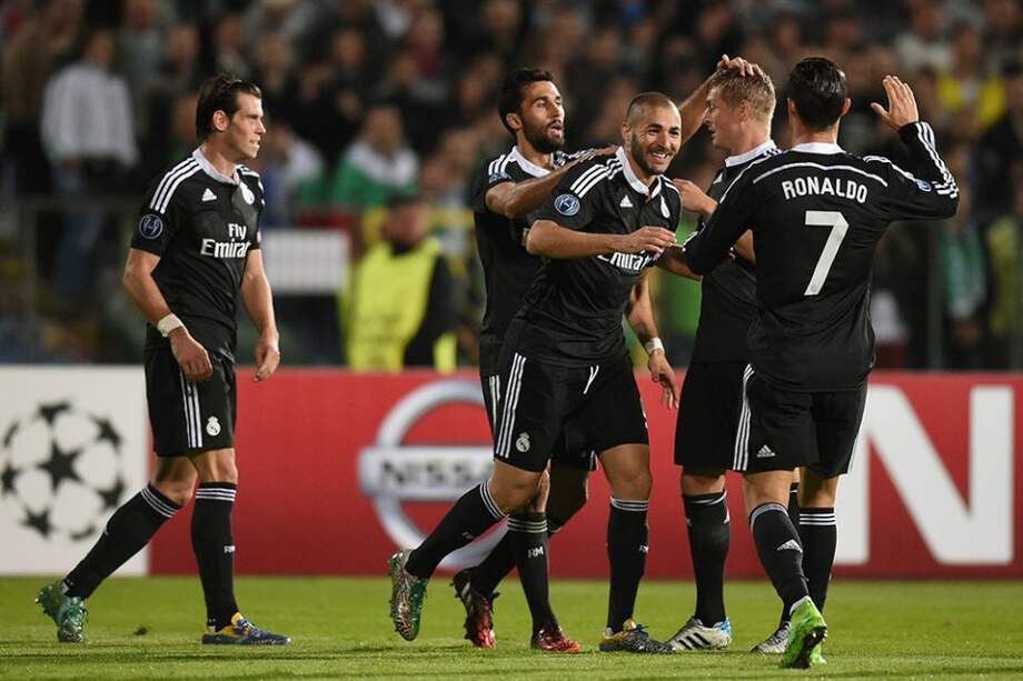 Real Madrid celebra el gol de la victoria ante el Ludogorets.//AFP