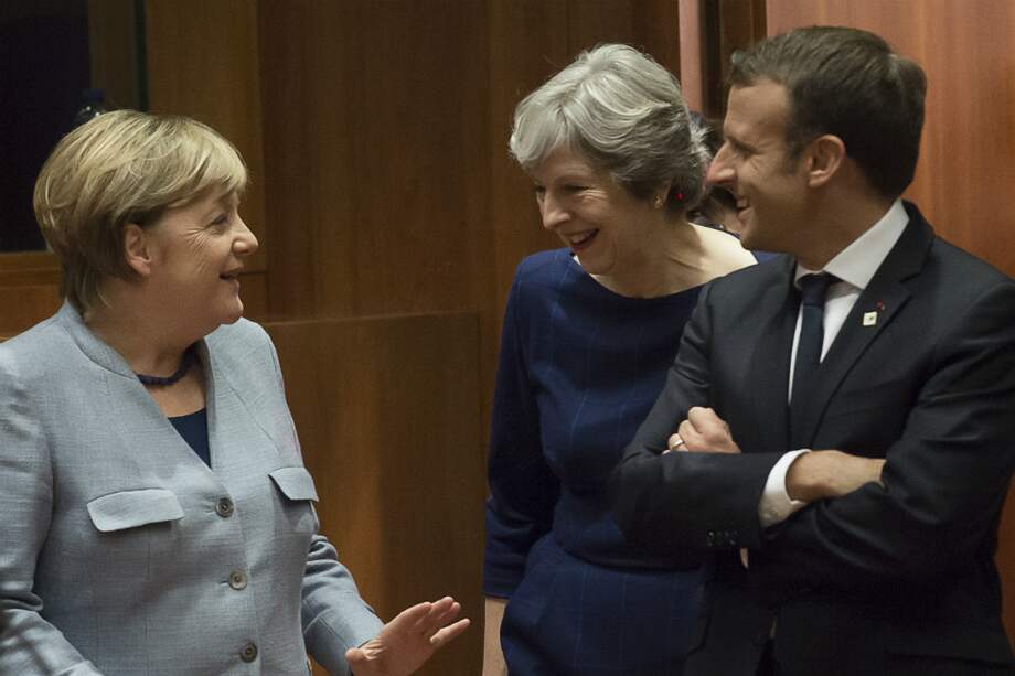 En la imagen, la canciller alemana Angela Merkel, la primera ministra británica Theresa May y el presidente de Francia Emmanuel Macron. / AFP