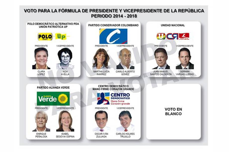 Así quedó el tarjetón para las elecciones presidenciales del próximo 25 de mayo. / Registraduría