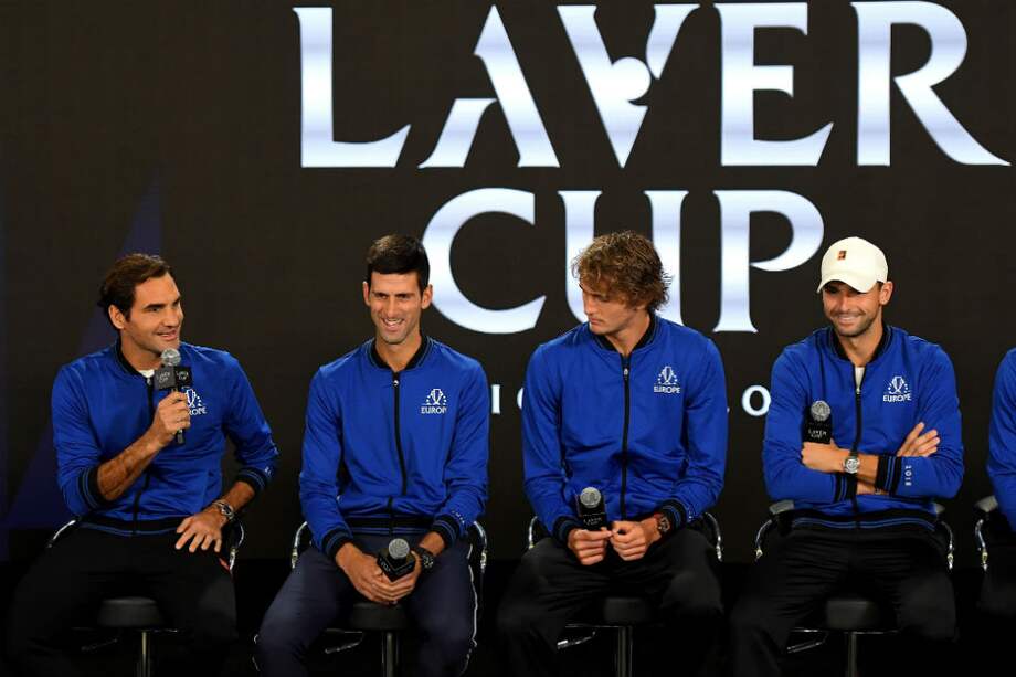 Roger Federer habla durante la rueda de prensa previa de la Laver Cup. / AFP