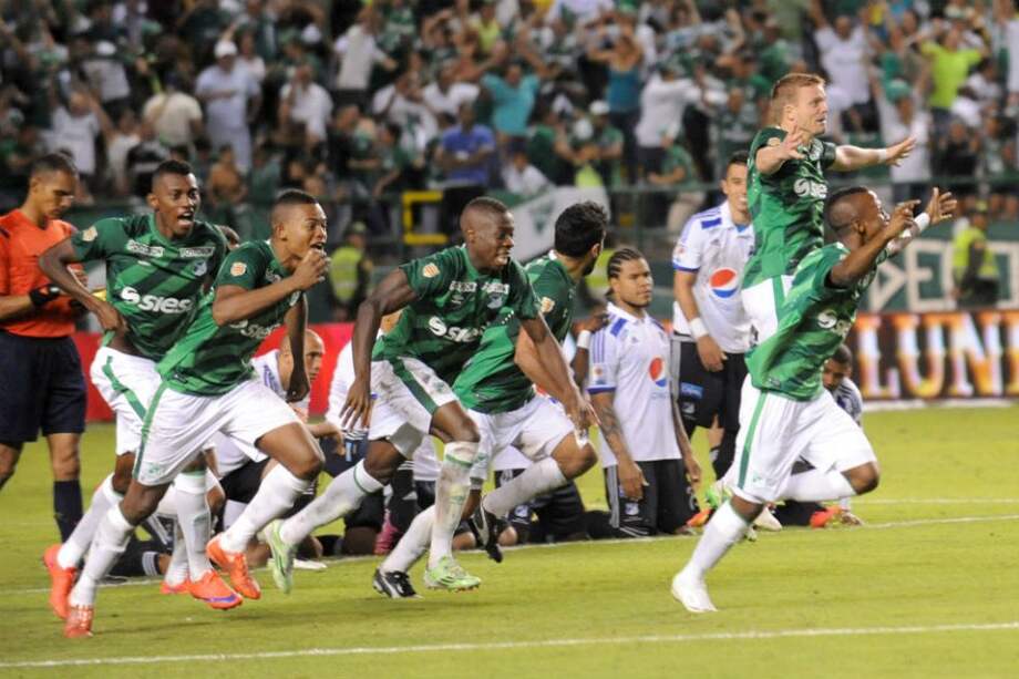 Deportivo Cali celebra su paso a la final de la Liga Águila. Foto: Nelson Ríos