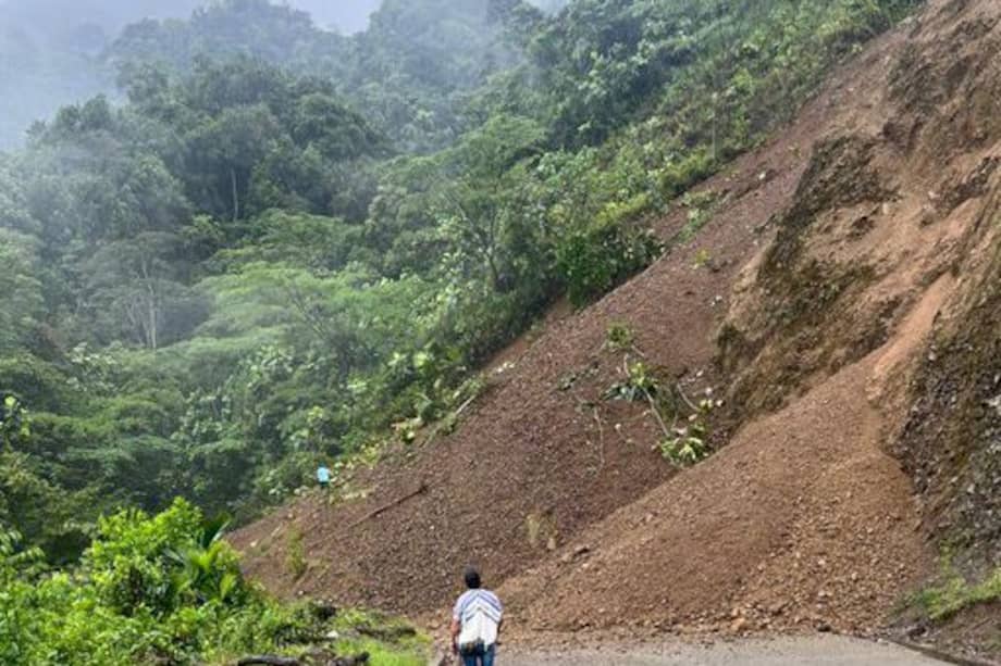 El desprendimiento de tierra y rocas taponó totalmente la calzada en el sentido Risaralda-Chocó.