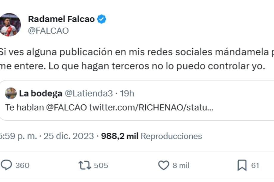 Esta fue la contestación de Falcao ante las críticas