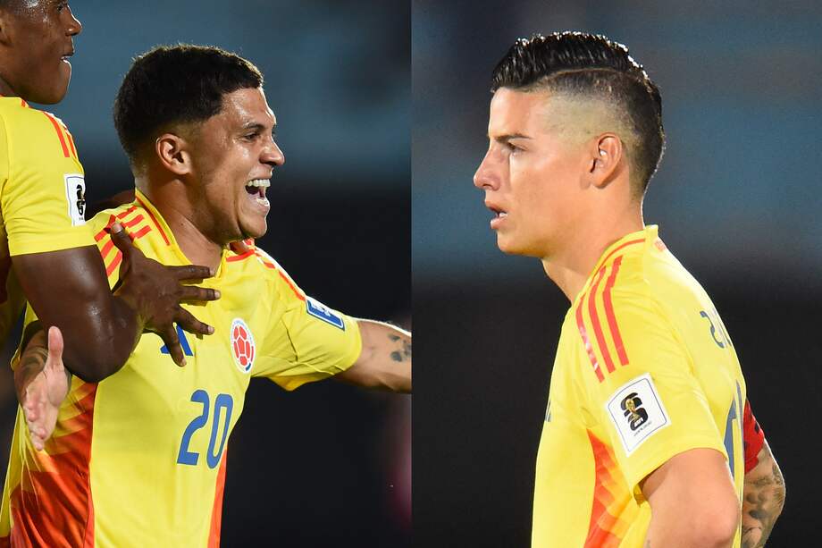 Juan Fernando Quintero y James Rodríguez, con la camiseta de la selección de Colombia.