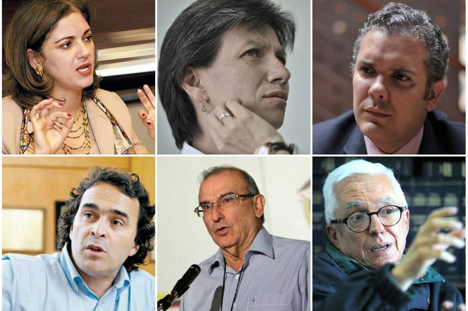 Arriba: María del Rosario Guerra, Claudia López e Iván Duque. Abajo: Sergio Fajardo, Humberto de la Calle y Jorge Robledo.