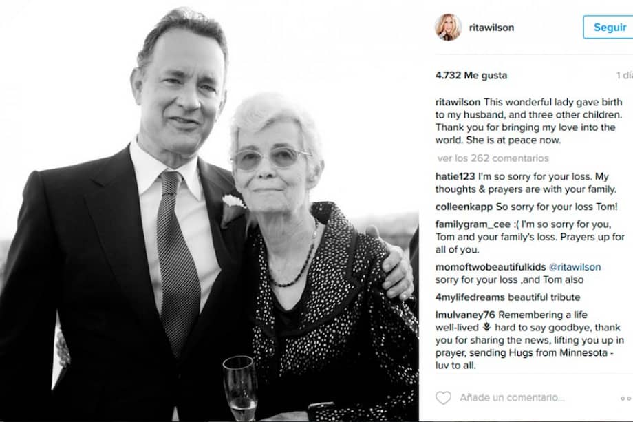 Tom Hanks y su madre, Janet Marylyn Frager. / Tomado de Instagram.com/ritawilson