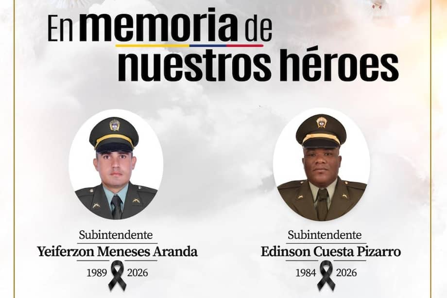 Imagen compartida por la Policía Nacional en memoria de los subintendentes que murieron en el Tolima.