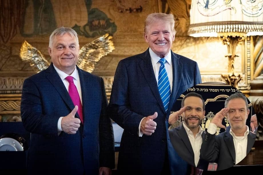 Collage de fotos de los líderes conservadores Viktor Orbán, Donald Trump, el presidente electo Abelardo de la Espriella y el nuevo canciller Omar Bula.