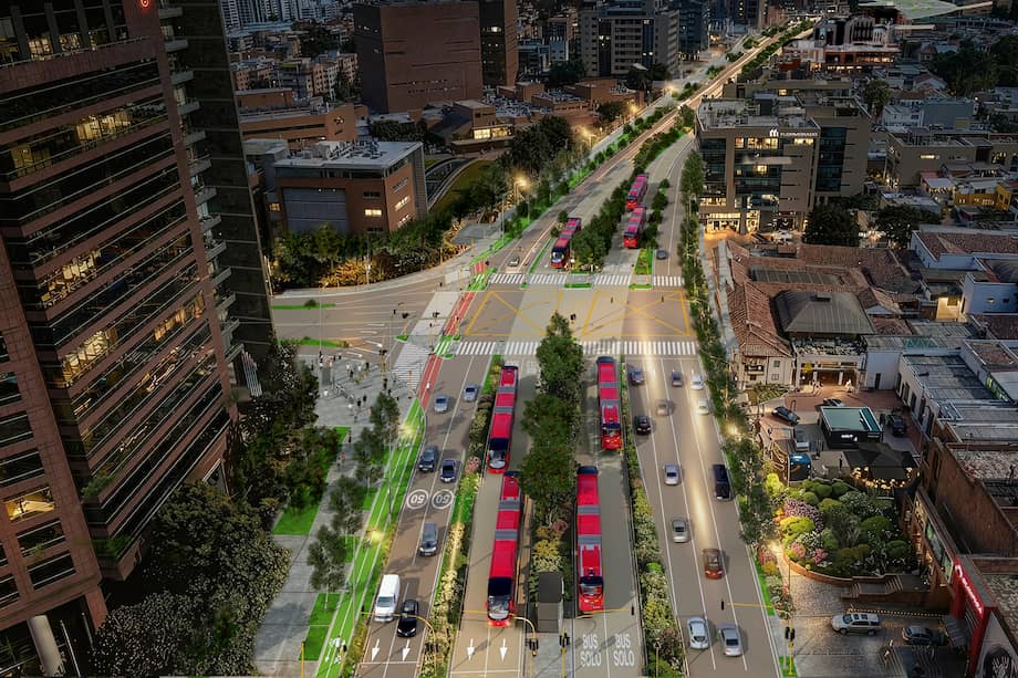 Rénder del grupo 1, del tramo 3, del corredor verde de la Séptima.
