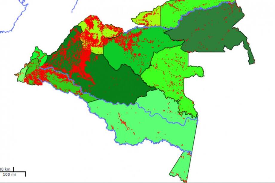 Mapa que muestra la pérdida de bosque en Amazonia entre 2012 y 2014. / Sinchi