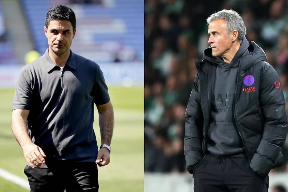 Mikel Arteta (izq.), el estratega de Arsenal, y Luis Enrique, el DT de PSG.