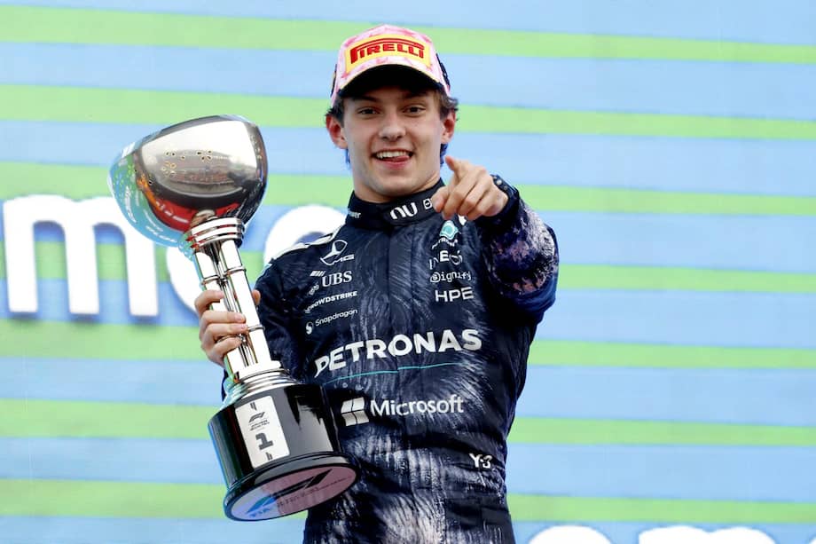 Andrea Kimi Antonelli, piloto italiano de Mercedes, celebrando su segunda victoria en la Fórmula 1 durante el Gran Premio de Japón 2026 en Suzuka, este 29 de marzo.