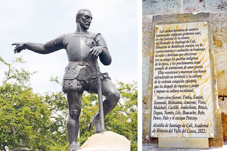 El icónico monumento de Sebastián de Belalcázar fue derribado por comunidades indígenas en 2021 durante las protestas del paro nacional, pero fue reinstalado en 2022 con una placa en la que se reivindican los pueblos originarios sacrificados durante la conquista española.