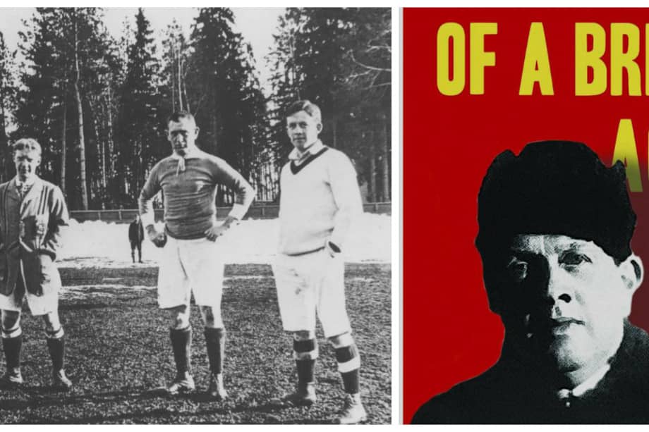 El británico Robert Bruce Lockhart, a la derecha, en sus épocas de futbolista espía y la portada de su libro "Memorias de un agente británico".