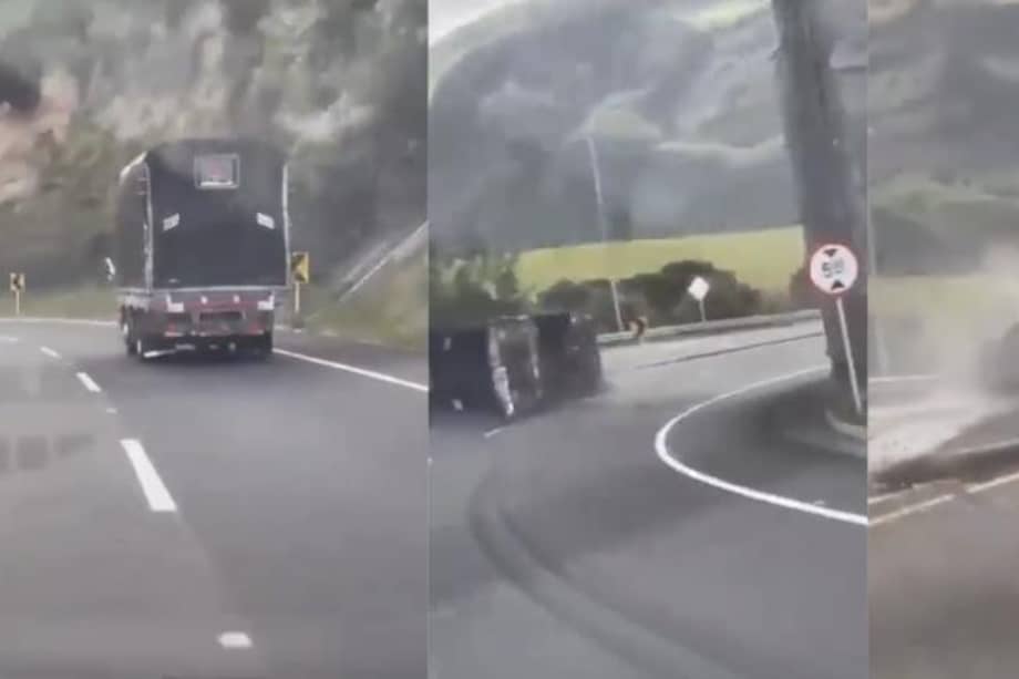 El conductor de otro vehículo grabó cómo el camión de carga realizaba extrañas maniobras, entre esas, el encender las luces de parqueo repetitivamente.