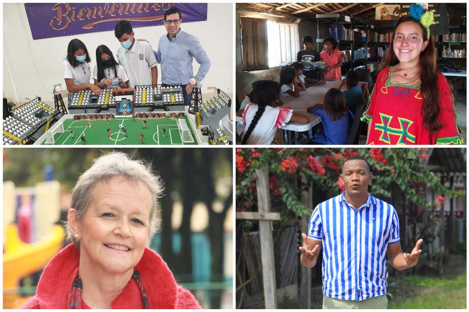 Eduardo Pérez, María Paula García, Inés Elvira Restrepo y Ómar Arévalo, finalistas de la categoría Educación de Titanes Caracol 2022.