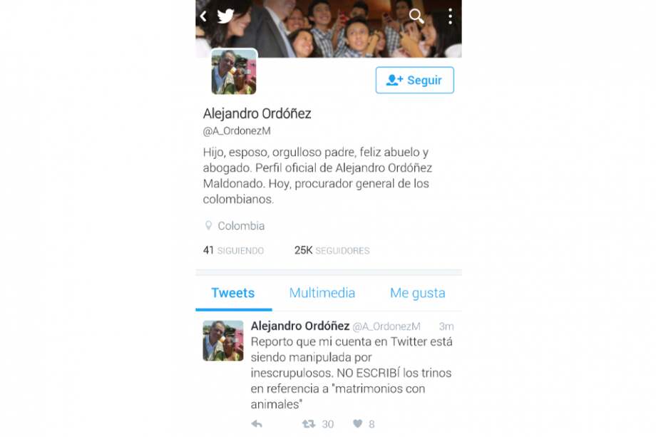 Procurador dice que chuzaron su Twitter y niega haber trinado sobre "matrimonio" con animales