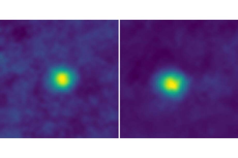 Estas imágenes en falso color de los objetos 2012 HZ84 (izquierda) y 2012 HE85 del cinturón de Kuiper, captadas en diciembre de 2017, son las captadas más lejos de la Tierra por una nave espacial. / NASA/JHUAPL SwRI