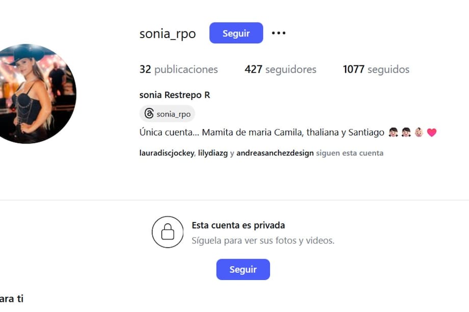 Esta es la verdadera cuenta de Instagram de Sonia Restrepo, esposa de Yeison Jiménez.