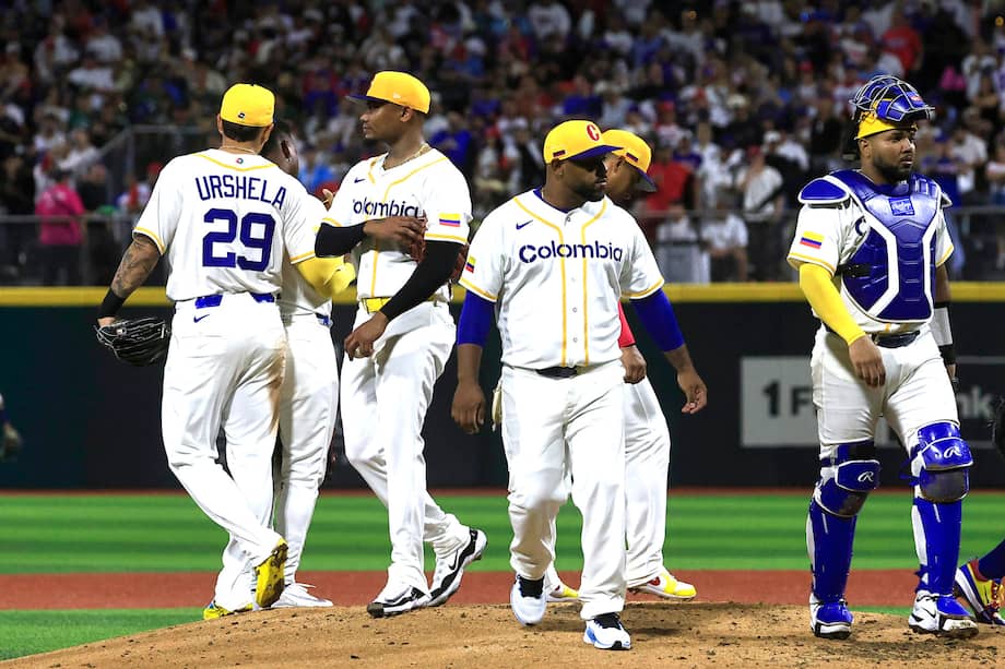 Jugadores colombianos este viernes 6 de marzo de 2026 en el partido del Clásico Mundial de Béisbol entre Puerto Rico y Colombia en el estadio Hiram Bithorn de San Juan, Puerto Rico.