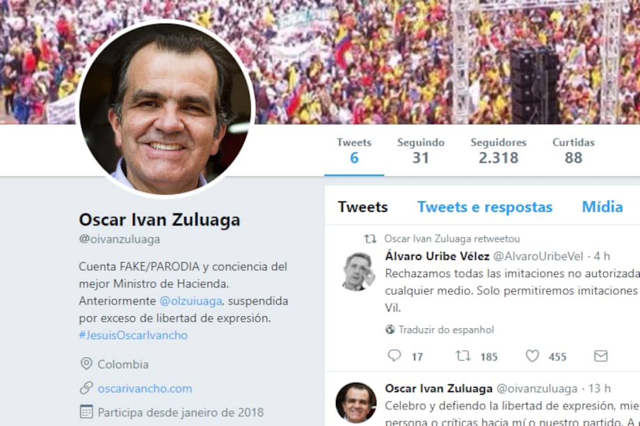 La nueva cuenta que parodia a Óscar Iván Zuluaga.