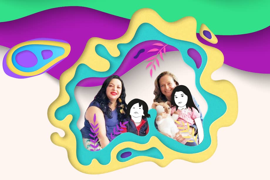 Katherin y Sandra comparten un momento íntimo y afectuoso con sus mellizos.