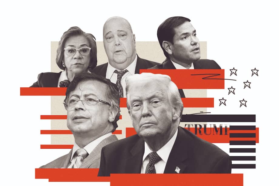 De abajo a arriba: los presidentes Gustavo Petro (Colombia) y Donald Trump (Estados Unidos); la canciller Rosa Villavicencio, el embajador Daniel García-Peña y el secretario de Estado, Marco Rubio.