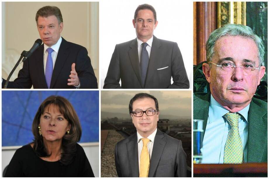 El presidente Juan Manuel Santos, el vicepresidente Germán Vargas Lleras, la líder conservadora Marta Lucía Ramírez, el alcalde de Bogotá, Gustavo Petro; y el expresidente Álvaro Uribe.