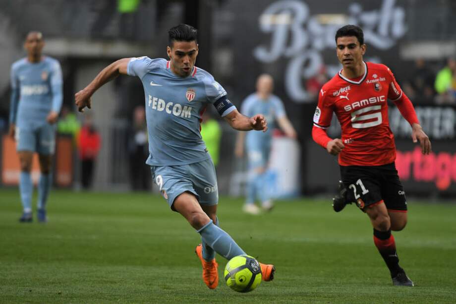 Falcao, delantero del Mónaco, en el partido frente al Rennes. / AFP