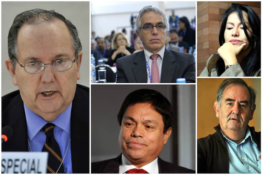 De izquierda a derecha: Juan E. Méndez (izq.), Diego García-Sayán (arriba izq.), José Francisco Acuña (abajo izq.), Claudia Vacca (arriba der.) y Álvaro Gil-Robles (abajo der.). / Cortesía OEA, ONU, Diario de Avisos, Universidad Nacional.