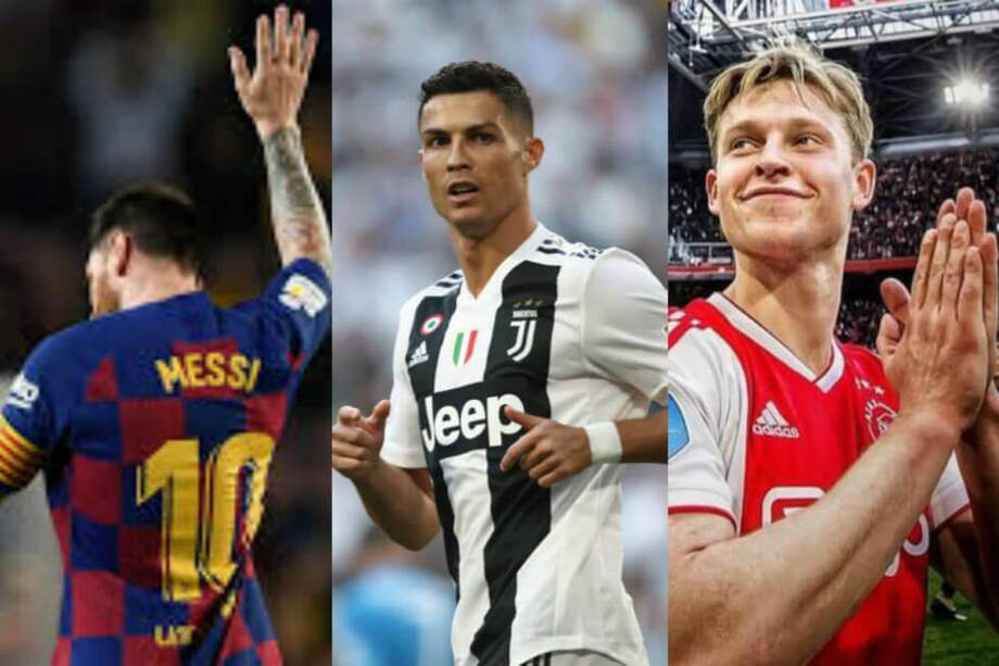 Lionel Messi (Barcelona), Cristiano Ronaldo (Juventus) y Frankie de Jong (actualmente en Barcelona). / Archivo