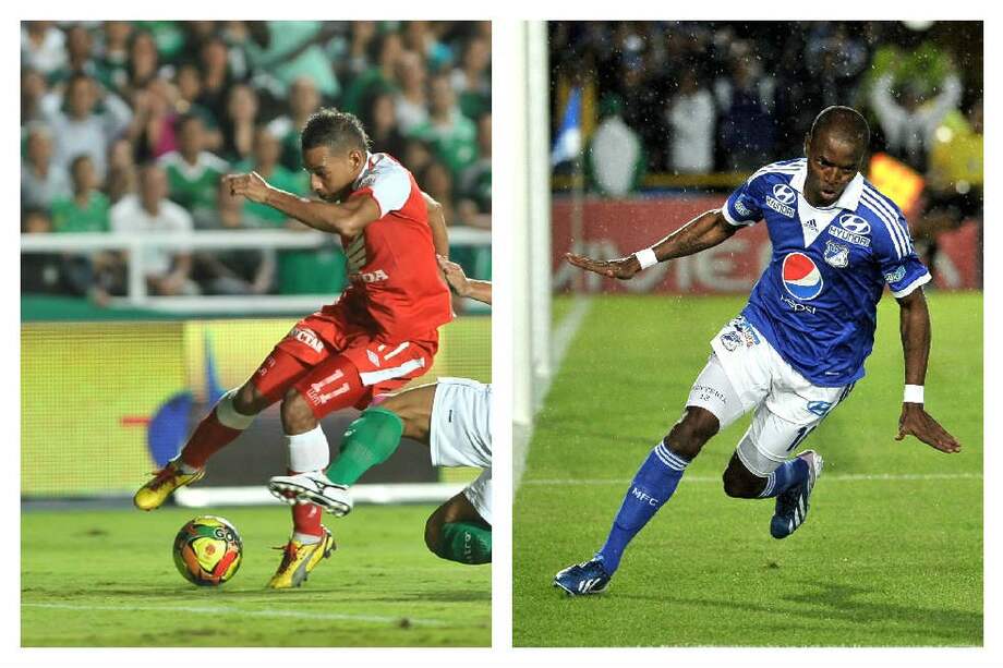 Wílder Medina, delantero cardenal. Wason Rentería, jugador albiazul.