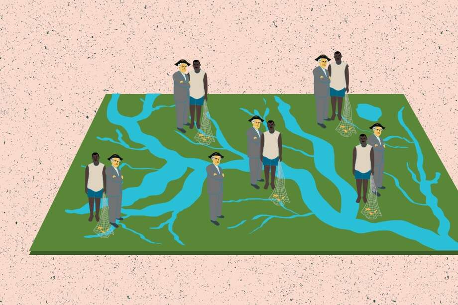 Uno de los episodios es el de la comunidad afro del Consejo Comunitario de Puerto Girón, en Urabá, que ha sido victimizada numerosas veces y en cuyo territorio se construirá un megapuerto multipropósito. / Ilustración de Rowena Neme