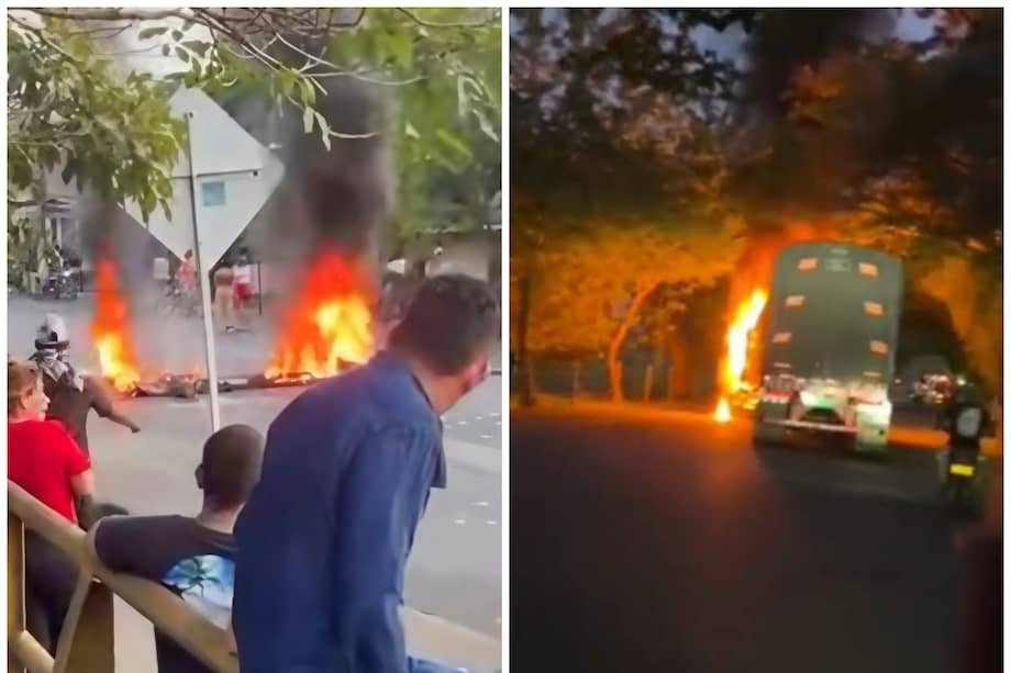 En medio de la intervención de las autoridades, los manifestantes lanzaron piedras a la Fuerza Pública y quemaron varios vehículos.