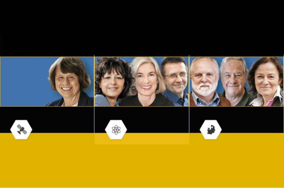 De izquierda a derecha: Ewine van Dishoeck (astrofísica); Emmanuelle Charpentier, Jennifer A. Doudna y Virginijus Šikšnys (nanociencia) y James Hudspeth, Robert Fettiplace y Christine Petit (neurociencia). / Fundación Kavli