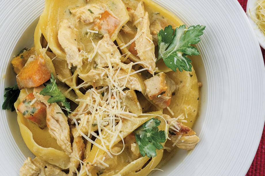 Receta del día: Conchas con pollo desmechado y ahuyama al horno