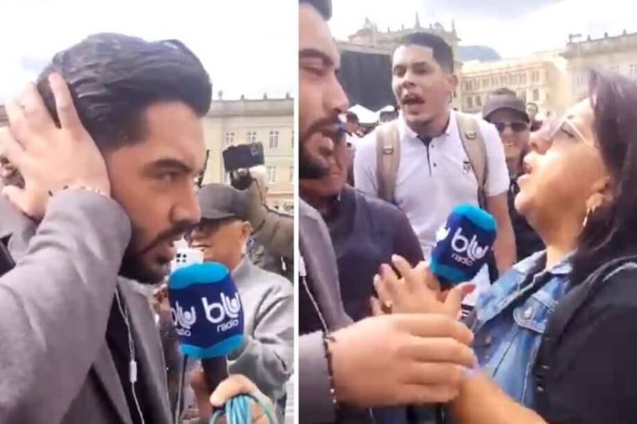 En el video publicado en redes por ese medio de comunicación se ve como una mujer trata de quitarle el micrófono al periodista para decir argumentos en contra de su presencia en el lugar.
