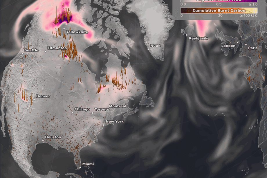 Imagen del humo provocado por los incendios forestales en Canadá.
