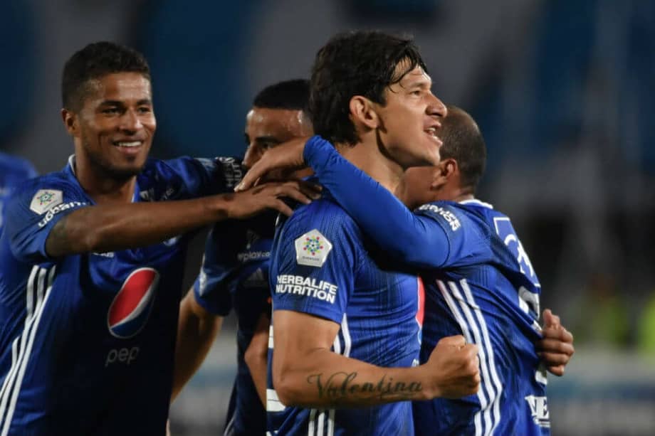 Roberto Ovelar celebra su primer gol en la victoria de Millonarios frente al Unión. / Óscar Pérez