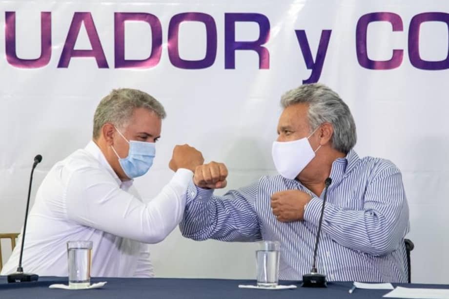 Iván Duque, presidente de Colombia, y Lenín Moreno, presidente de Ecuador, se reunieron este domingo en la frontera.