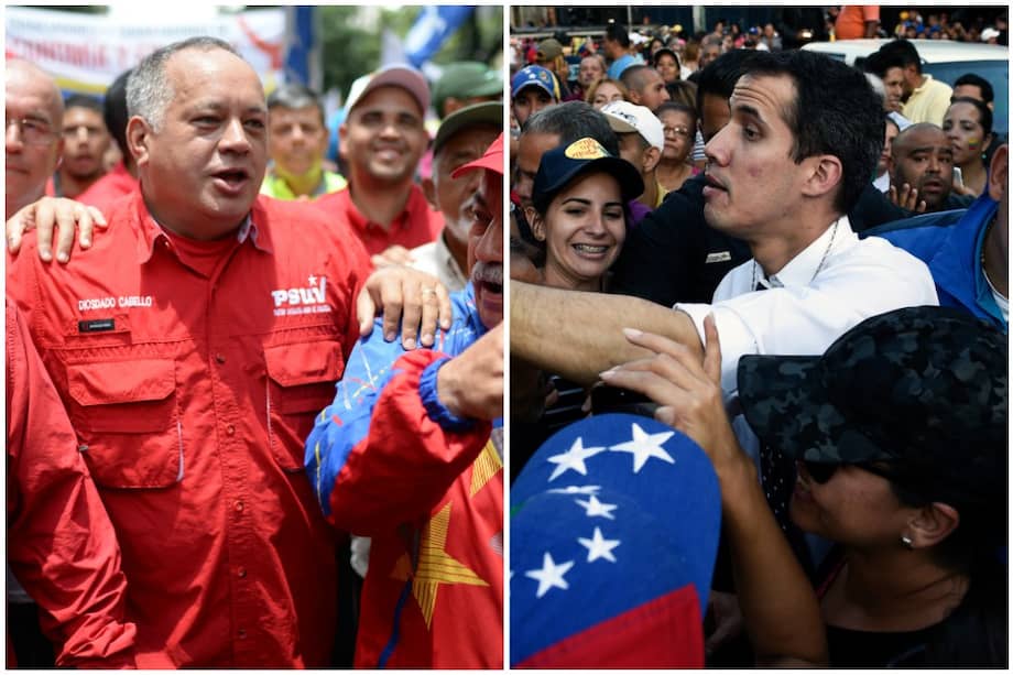 Fotomontaje, Diosdado Cabello, presidente de la Asamblea Nacional Constituyente de Venezuela, y Juan Guaidó, líder opositor autoproclamado presidente interino del país. / AFP
