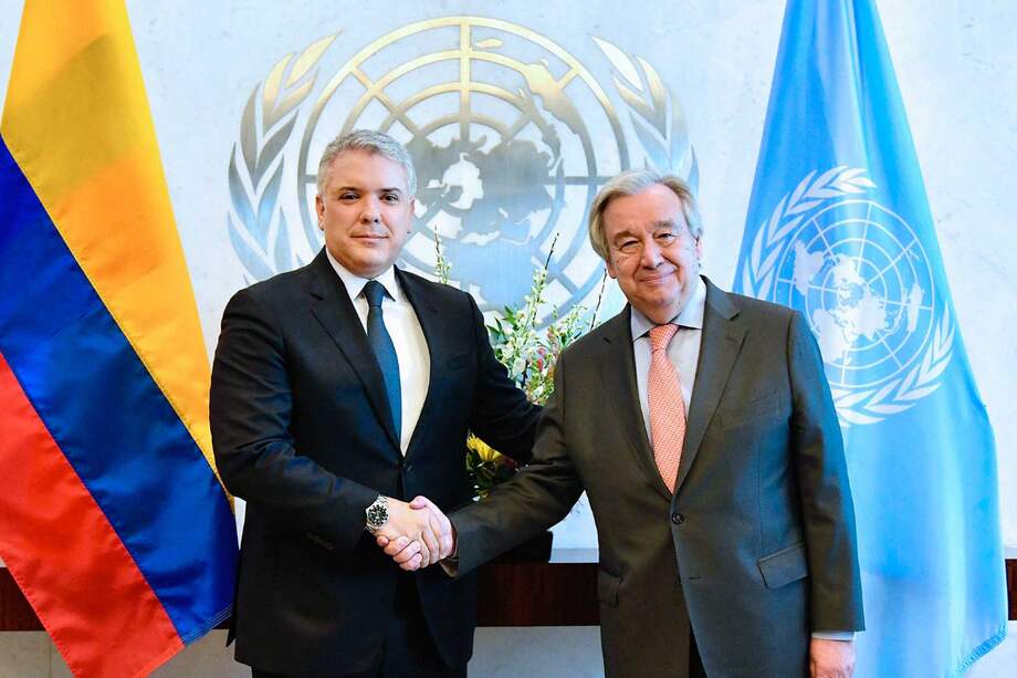 La reunión del presidente Iván Duque con Antonio Guterres, secretario general de la ONU, se realizó en Nueva York. / SIG
