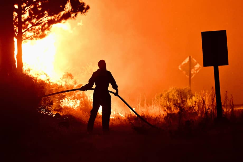 Fotografía cedida por la Provincia de Chubut que muestra a una persona trabajando para apagar un incendio forestal en Chubut (Argentina).