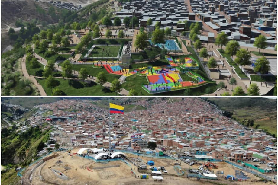 Arriba: así estaba proyectado el Mirador Illimaní en 2017. Abajo: así luce el Mirador Illimaní actualmente. / Cortesía: Alcaldía de Bogotá