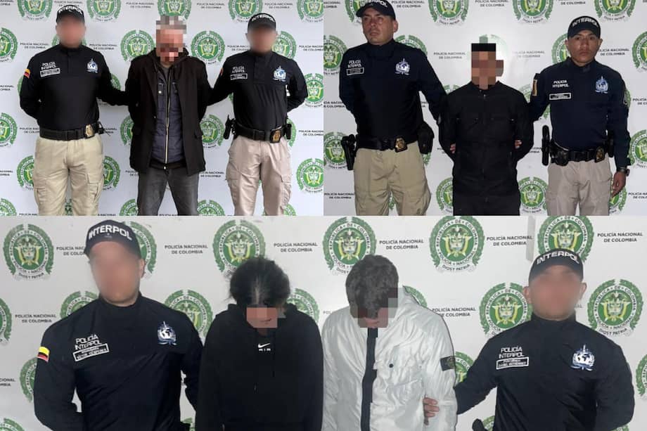 Entre los capturados se encuentran el ciudadano surcoreano Lee Sang Ju, requerido por malversación de fondos (primera fila a la izquierda); el colombiano Miller Alejandro Cano Mateus, condenado a 25 años de prisión por robo calificado (primera fila a la derecha); y la colombiana Laura Castro y el neerlandés Rudi Theodorus Jacob Brett Bos, requeridos por Países Bajos por trata de personas y tráfico de seres humanos (segunda fila).