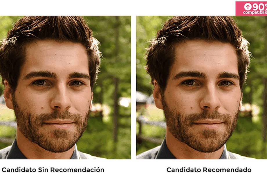 Ejemplo de imagen mostrada en el estudio con la condición sin recomendación (izquierda) y en la de con recomendación explícita del algoritmo (derecha).