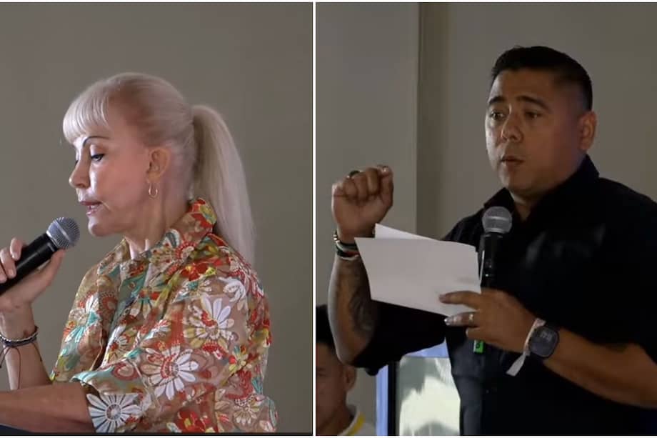 (I) La gobernadora del Valle, Dilian Francisca Toro y el senador del Pacto Histórico, Kevin Gómez (D) durante el foro regional en Cali.