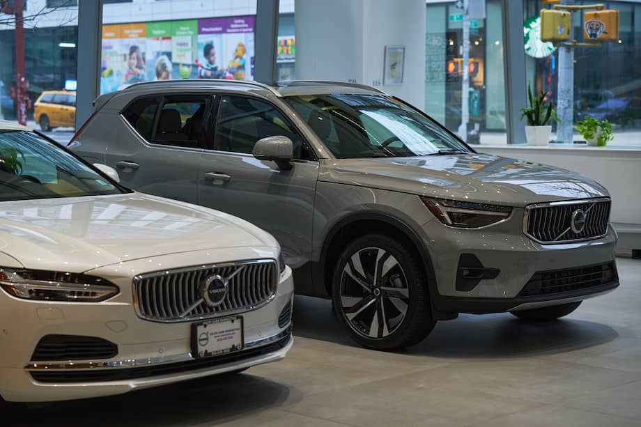 New Volvo vehicles for sale at a dealership in New York, US. Photographer: Bing Guan/Bloomberg